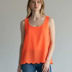 Women's Medium Tank Top Sleeveless Blouse Scalloped Edge Button Back
